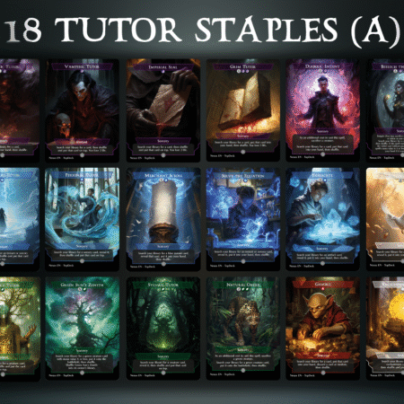 Demonic Tutor Vampiric Tutor Imperial Seal Grim Tutor Diabolic Intent Beseech The Mirror Mystical Tutor Personal Tutor Merchant Scroll Solve The Equation Fabricate Idyllic Tutor Worldly Tutor Green Suns's Zenith Sylvan Tutor Natural Order Gamble Enlightened Tutor Commander mtg proxy deck custom magic card lands token alter full deck list edh cedh