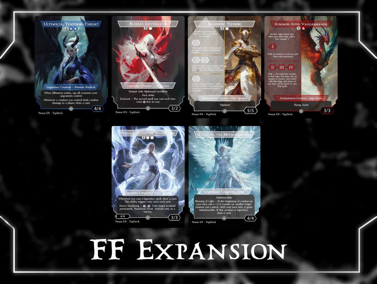 Y'shtola, Night's Blessed Tifa, Martial Artist Celes, Rune Knight Vivi Ornitier Tidus, Yuna's Guardian Choco, Seeker of Paradise Emet-Selch of the Third Seat Tifa Lockhart Cloud, Midgar Mercenary Traveling Chocobo Buster Sword Y'shtola Rhul Terra, Magical Adept / Esper Terra Starting Town Ishgard, the Holy See Jidoor, Aristocratic Capital Summon: Yojimbo Summon: Esper Valigarmanda Sephiroth Kefka Zanarkand Commander mtg proxy deck custom magic card lands token alter full deck list edh cedh