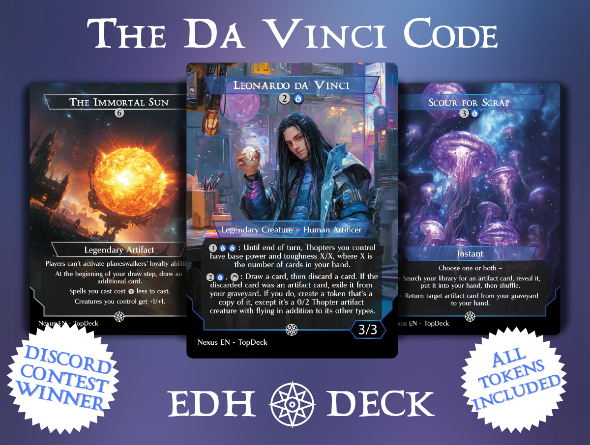 The De Vinci Code Commander mtg proxy deck custom magic card lands token alter full deck list edh cedh dual land fetch