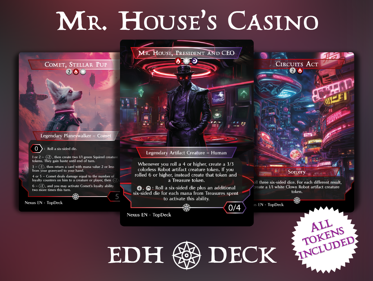 Mr. House's Casino Commander mtg proxy deck custom magic card lands token alter full deck list edh cedh dual land fetch
