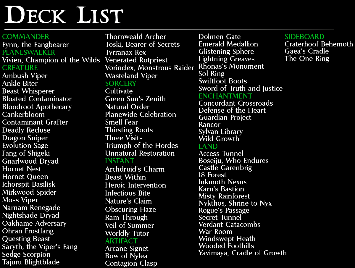 Fynn Poison Fun Commander mtg proxy deck custom magic card lands token alter full deck list edh cedh dual land fetch