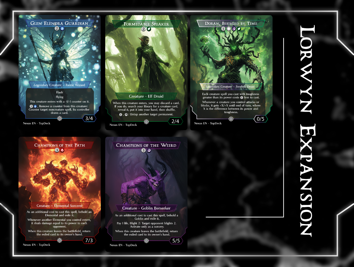 Hexing Squelcher Ajani, Outland Chaperone Bitterbloom Bearer Oko, Lorwyn Liege Oko, Shadowmoor Scion Mirrorform Sapling Nursery Boggart Mischief Rimefire Torque Formidable speaker Chronicle of Victory Brigid, Clachan's Heart Brigid, Doun's Mind Kinscaer Sentry Champion of the Path Celestial Reunion Maralen, Fae Ascendant Doran, Besieged by Time Eirdu, Carrier of Dawn Isilu, Carrier of Twilight Trystan's Command Vibrance Kinbinding Champions of the Shaol Soul Immolation Champion of the Weird Gloom Ripper Ashling the Limitless The Reaper, King No More Deceit Glen Elandra Guardian Bloodline Bidding Champions of the Perfect Bre of Clan Stoutarm Mutable Explorer Moonshadow Twilight Diviner Mirrormind Crown Catharsis Commander mtg proxy deck custom magic card lands token alter full deck list edh cedh