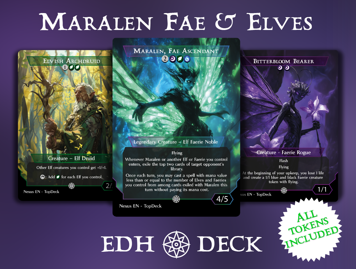 Maralen Fae & Elves Commander mtg proxy deck custom magic card lands token alter full deck list edh cedh dual land fetch