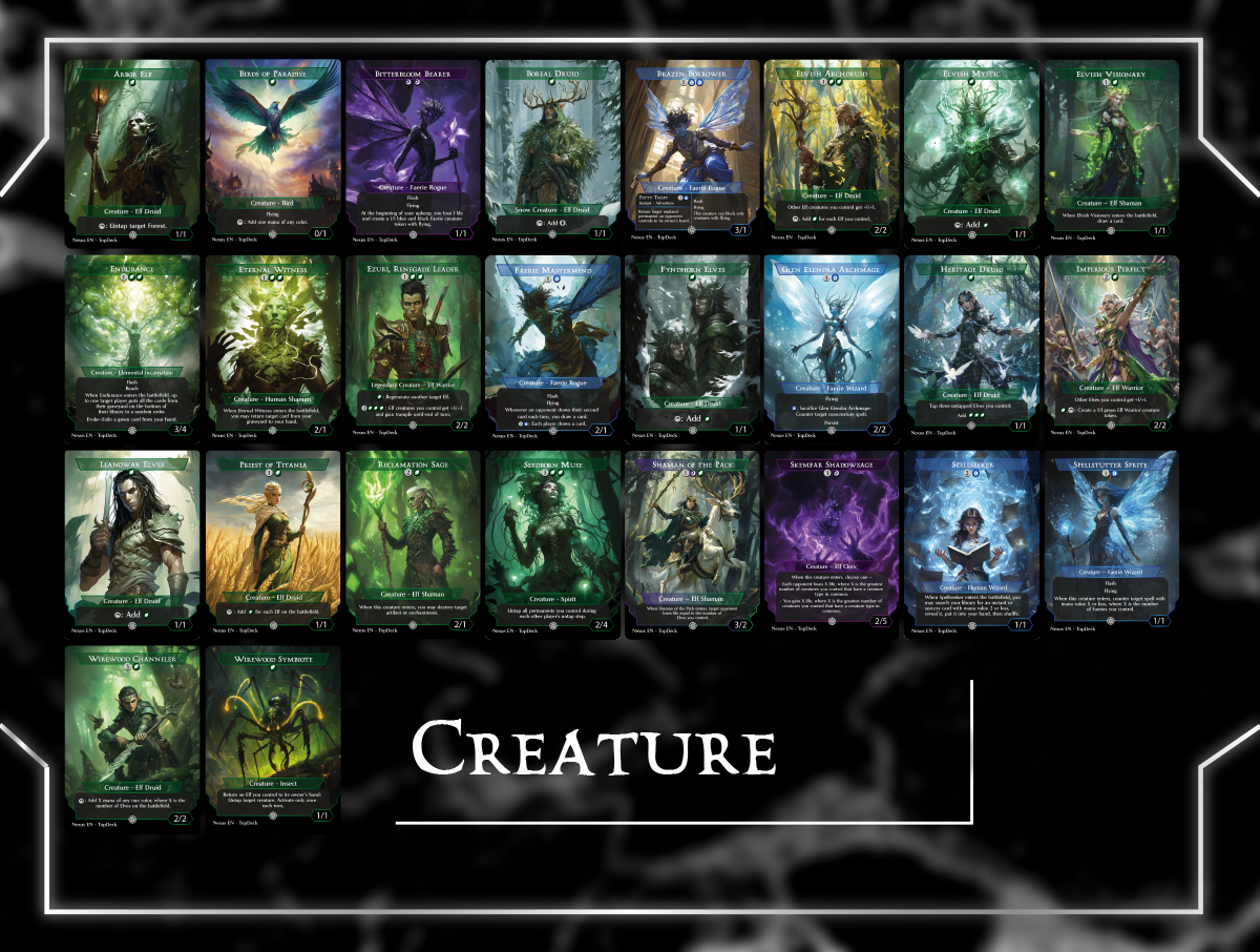 Maralen Fae & Elves Commander mtg proxy deck custom magic card lands token alter full deck list edh cedh dual land fetch