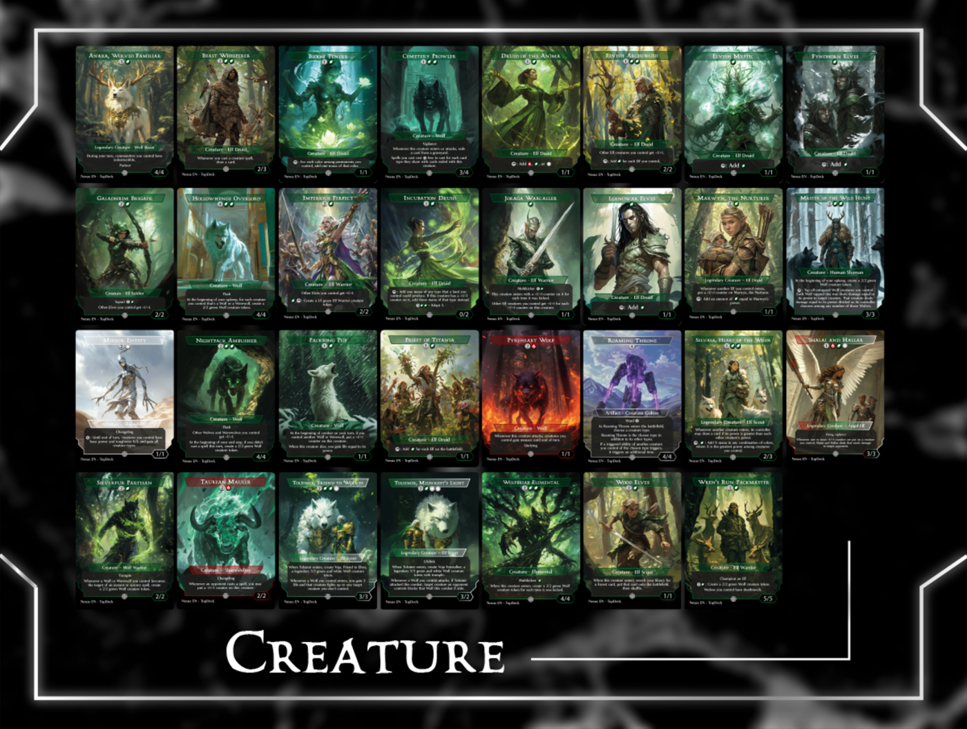 Voja Wolves & Elves Commander mtg proxy deck custom magic card lands token alter full deck list edh cedh dual land fetch