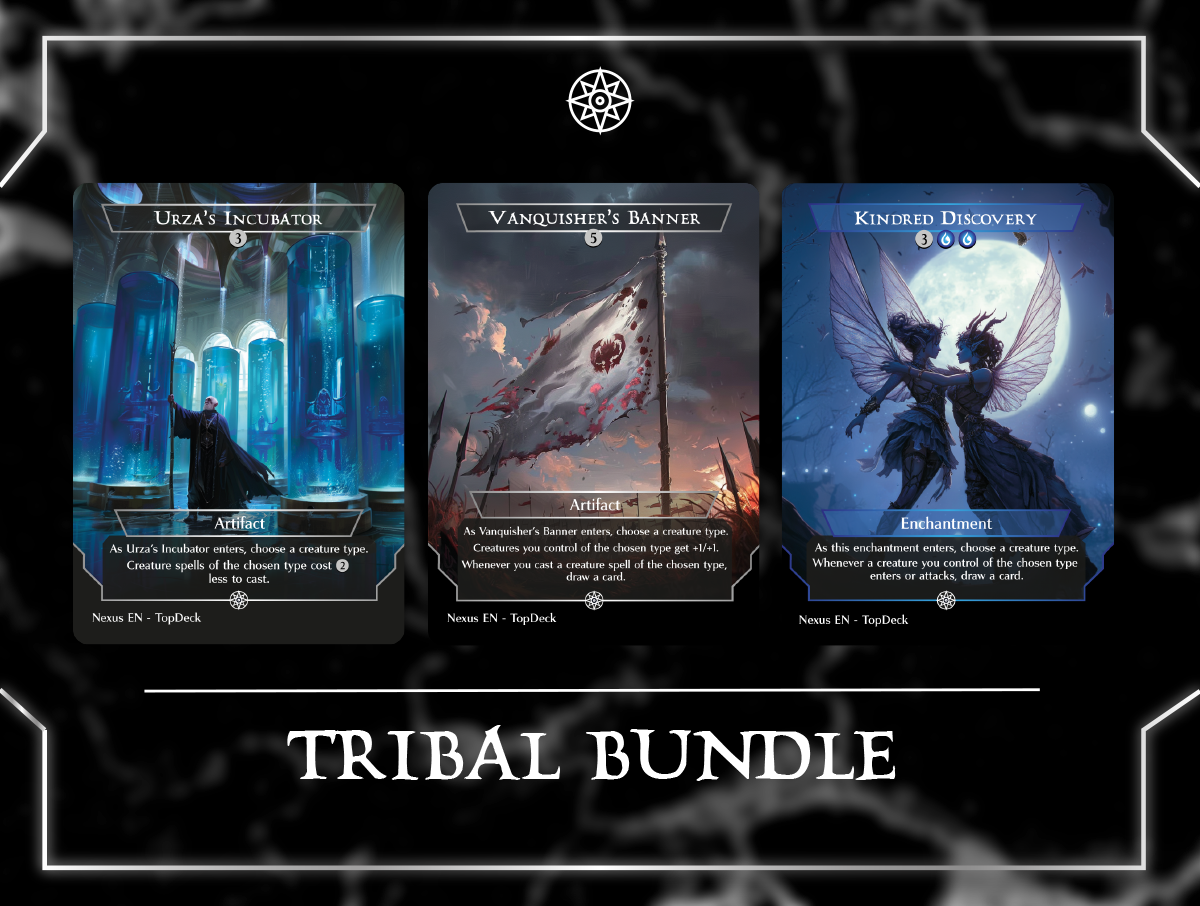 Banner of Kinship Cavern of Souls Door of Destinies Everything Comes to Dust Herald's Horn Kindred Discovery Kindred Dominance Mana Echoes Maskwood Nexus Molten Echoes Realmwalker Reflections of Littjara Roaming Throne Species Specialist Three Tree City Urza's Incubator Vanquisher's Banner Commander mtg proxy deck custom magic card lands token alter full deck list edh cedh