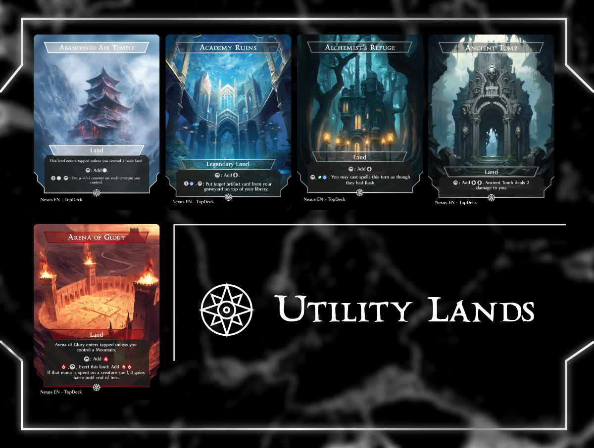 Abandoned Air Temple Academy Ruins Alchemist's Refuge Ancient Tomb Arena of Glory Bojuka Bog Boseiju, Who Endures Cabal Coffers Command Beacon Eiganjo, Seat of the Empire Gaea's Cradle Gavony Township Hall of Heliod's Generosity Karn's Bastion Kessig Wolf Run Minamo, School at Water's Edge Minas Tirith Mistrise Village Mosswort Bridge Mystic Sanctuary Nykthos, Shrine to Nyx Otawara, Soaring City Phyrexian Tower Reliquary Tower Rogue's Passage Seat of the Synod Serra's Sanctum Shifting Woodland Slayers' Stronghold Takenuma, Abandoned Mire Three Tree City Urborg, Tomb of Yawgmoth Urza's Saga Vault of the Archangel War Room Yavimaya, Cradle of Growth Commander mtg proxy deck custom magic card lands token alter full deck list edh cedh