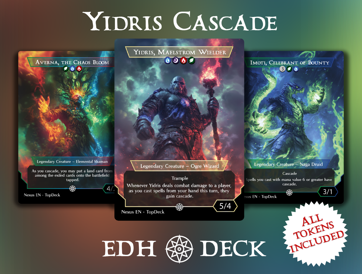 Yidris Cascade Commander mtg proxy deck custom magic card lands token alter full deck list edh cedh dual land fetch