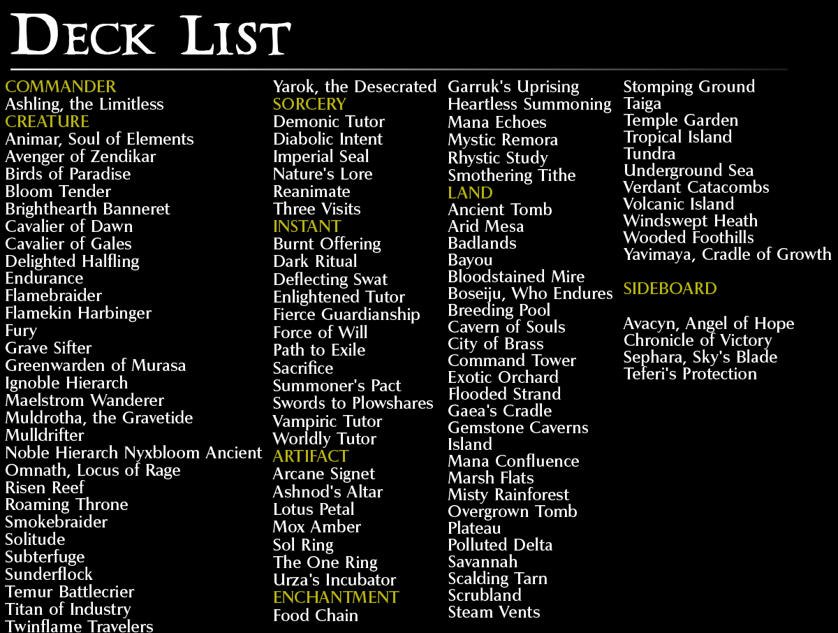 Ashling Elementals Commander mtg proxy deck custom magic card lands token alter full deck list edh cedh dual land fetch