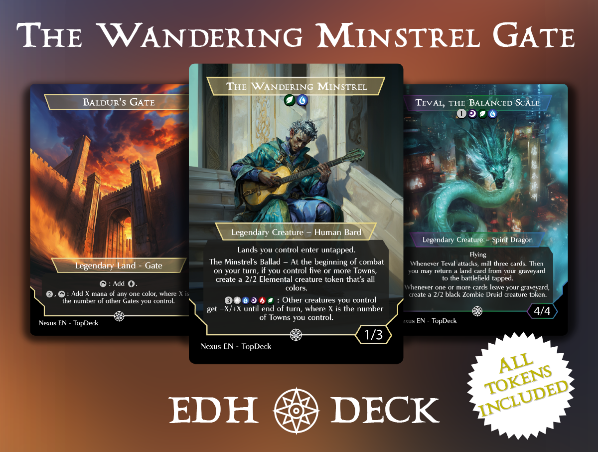 The Wandering Minstrel Gate Commander mtg proxy deck custom magic card lands token alter full deck list edh cedh dual land fetch