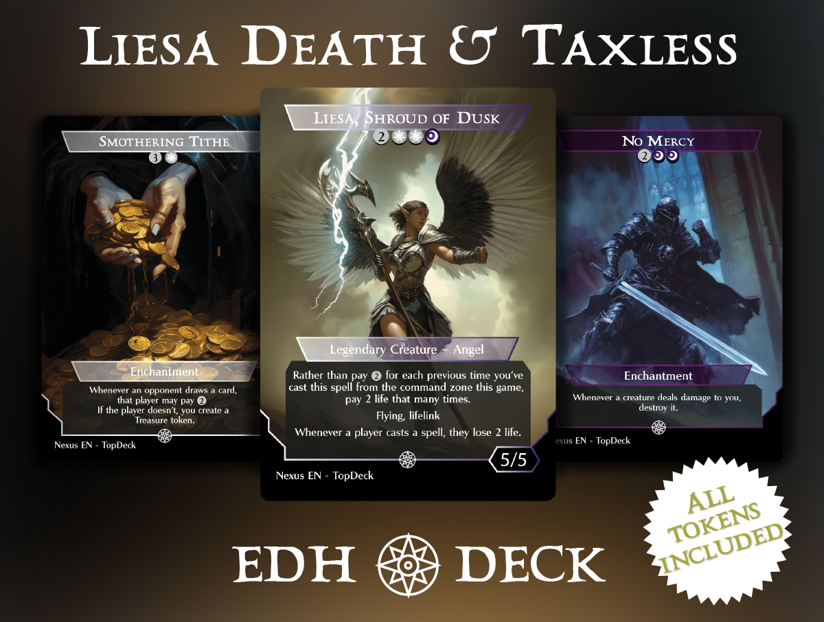 Liesa Death & Taxless Commander mtg proxy deck custom magic card lands token alter full deck list edh cedh dual land fetch