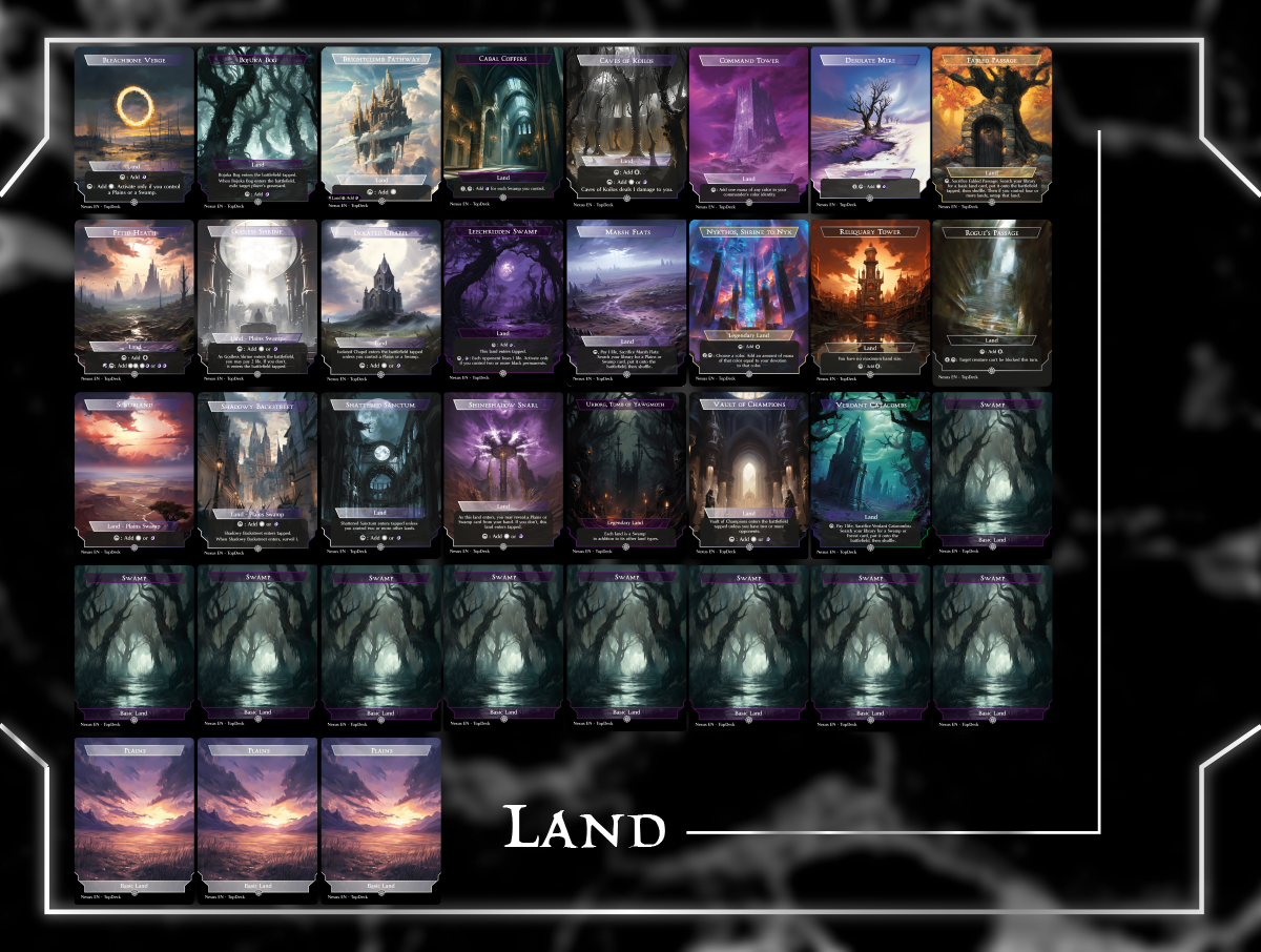 Liesa Death & Taxless Commander mtg proxy deck custom magic card lands token alter full deck list edh cedh dual land fetch
