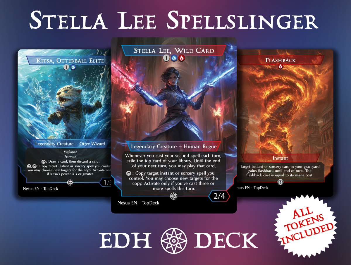 Stella Lee Spellslinger Commander mtg proxy deck custom magic card lands token alter full deck list edh cedh dual land fetch