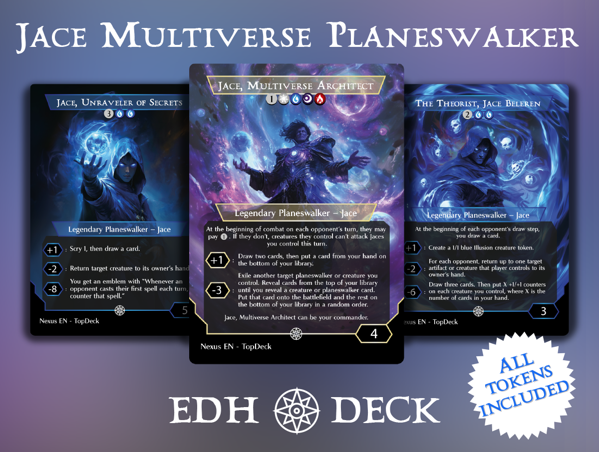 Jace Multiverse Planeswalkers Commander mtg proxy deck custom magic card lands token alter full deck list edh cedh dual land fetch